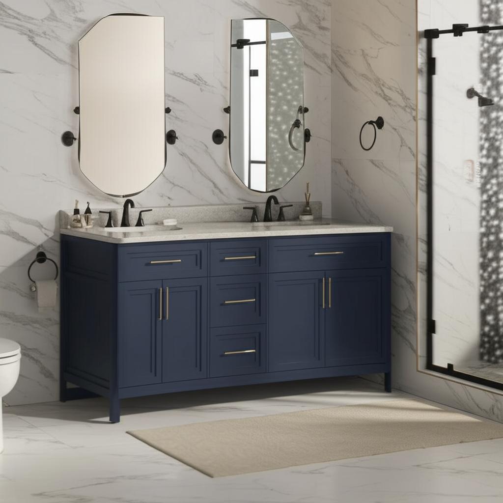 Home Decorators Collection Mayfield 60-inch Double Sink Vanity in Grayish Blue with Engineered Stone Top