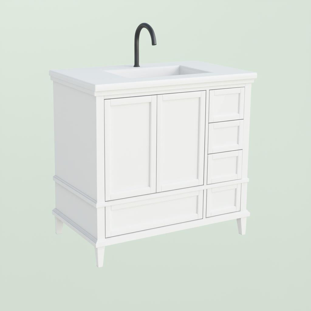 Home Decorators Collection Merryfield 37" Single Sink White Bath Vanity with Carrara Marble Top