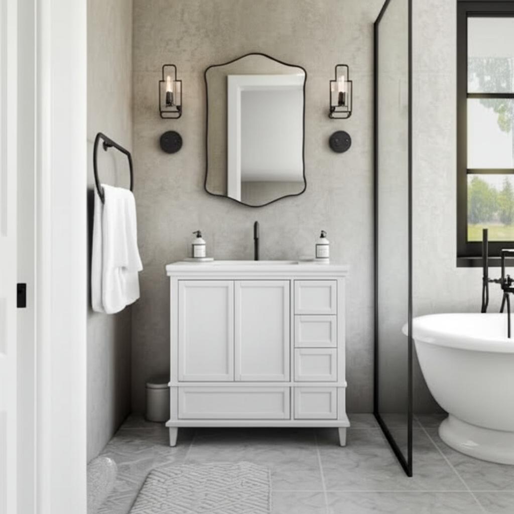 Home Decorators Collection Merryfield 37" Single Sink White Bath Vanity with Carrara Marble Top