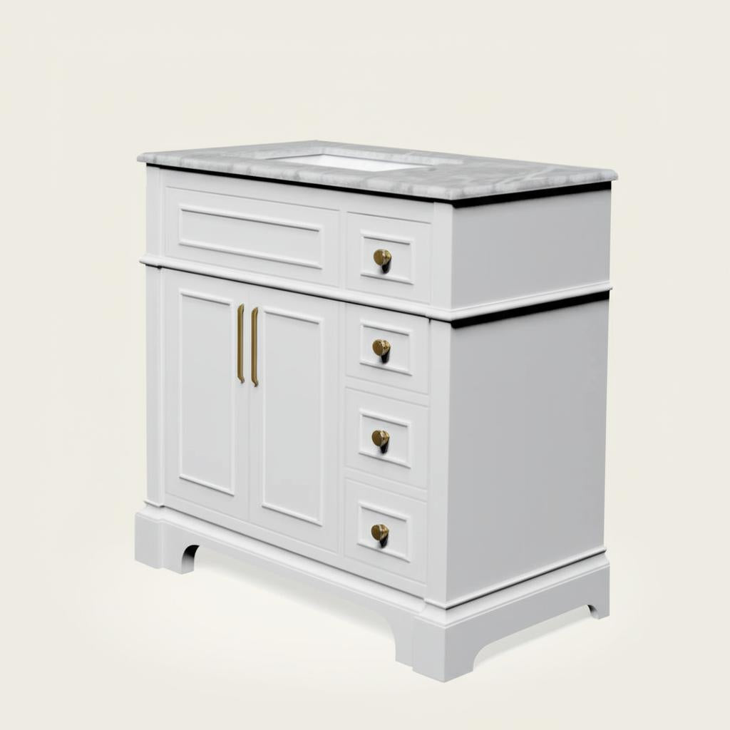 Home Decorators Collection Melpark 36 in. Single Sink White Bath Vanity with Engineered Marble Top