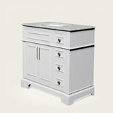 Home Decorators Collection Melpark 36 in. Single Sink White Bath Vanity with Engineered Marble Top