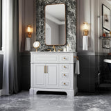 Home Decorators Collection Melpark 36 in. Single Sink White Bath Vanity with Engineered Marble Top