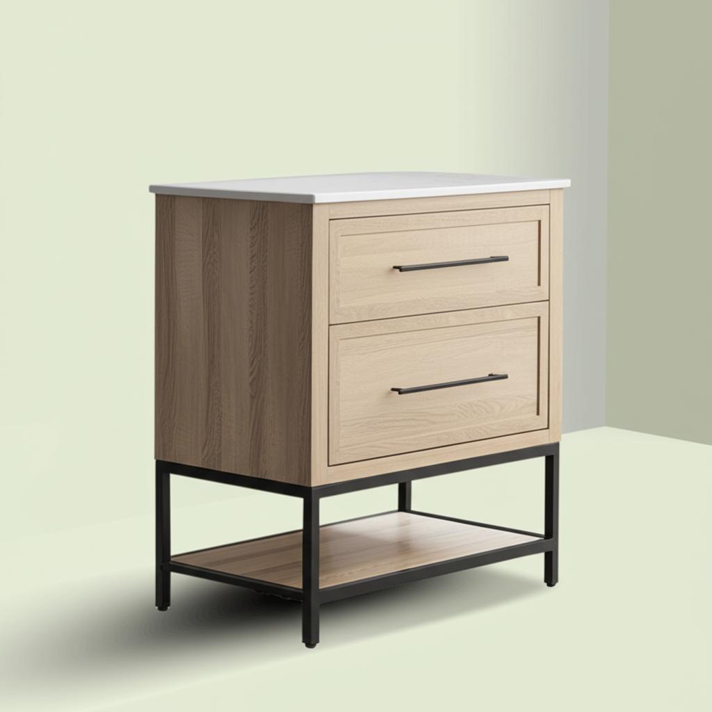 Home Decorators Collection Corley 30" Single Sink Vanity in Weathered Tan with White Engineered Stone Top