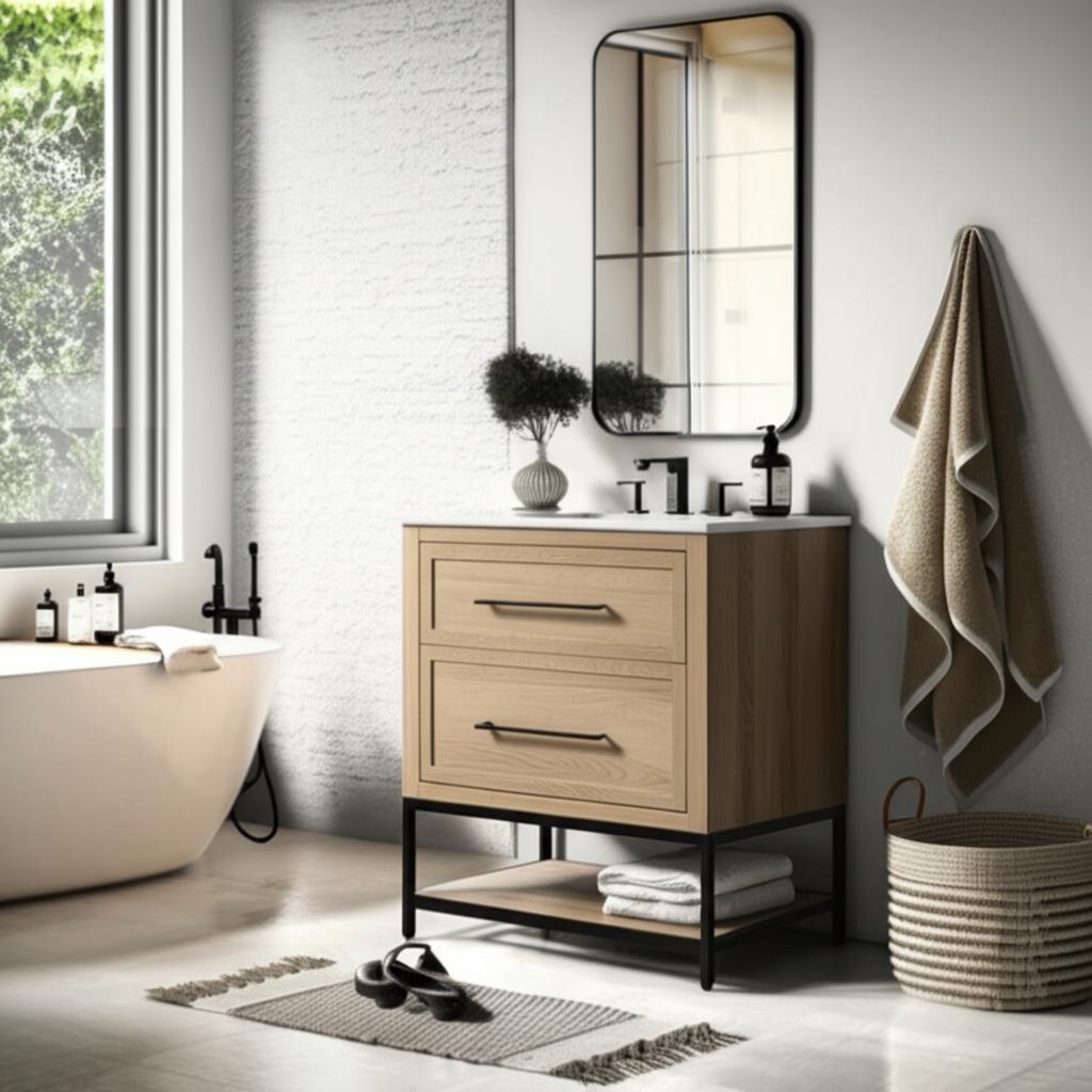 Home Decorators Collection Corley 30" Single Sink Vanity in Weathered Tan with White Engineered Stone Top