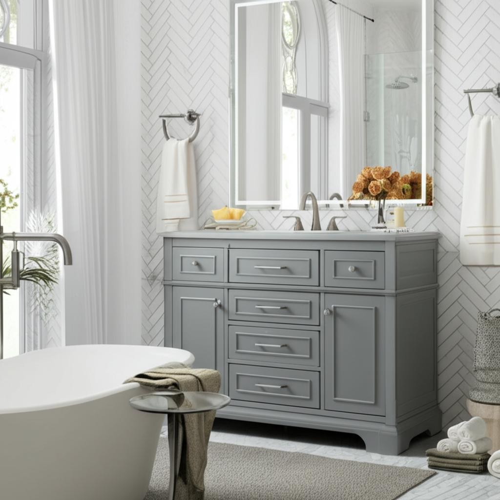 Home Decorators Collection Melpark 48-inch Single Sink Vanity in Dove Gray with Engineered Marble Top