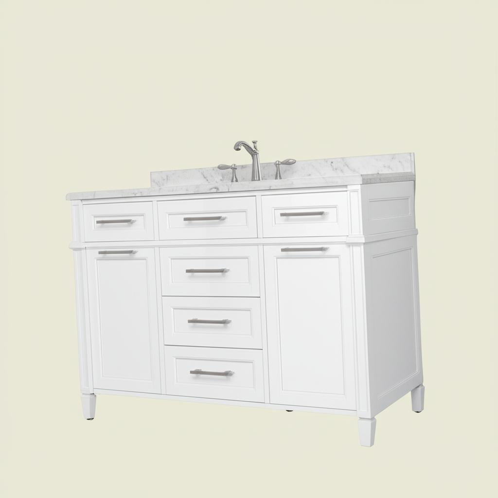 Home Decorators Collection Caville 48-inch White Bathroom Vanity with Carrara Marble Top