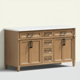 Home Decorators Collection Caville 60" Double Sink Vanity in Almond Latte with Carrara Marble Top