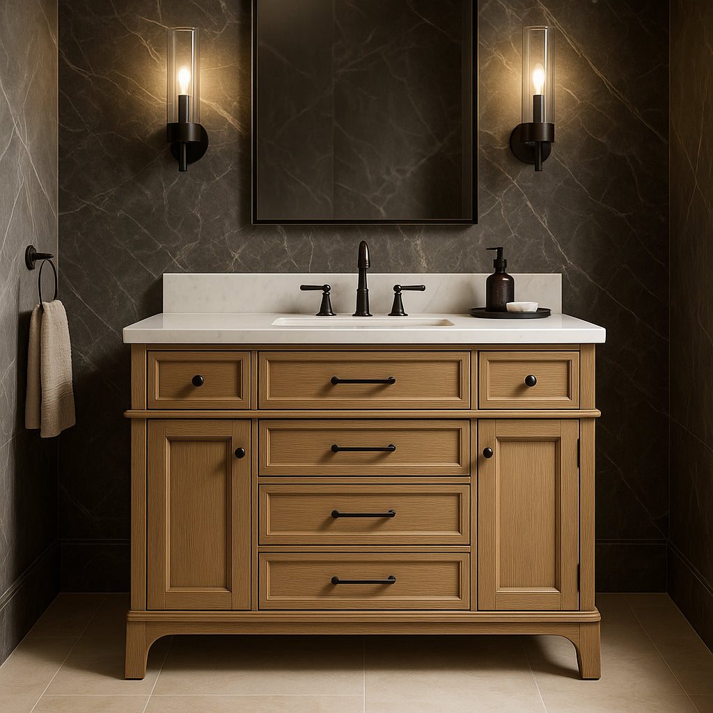 Home Decorators Collection Melpark 48" Antique Oak Vanity with Marble Top