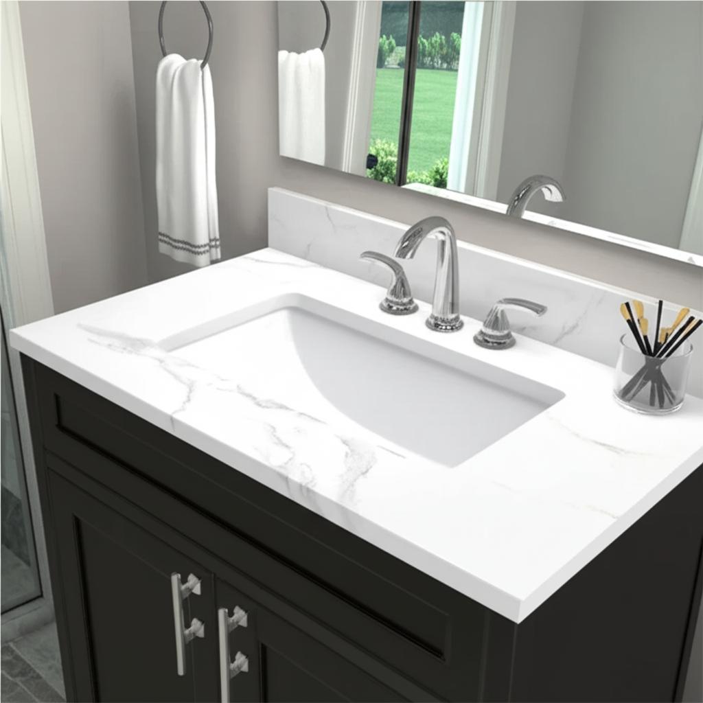 Home Decorators Collection Calacatta White Vanity Top with Rectangular Sink