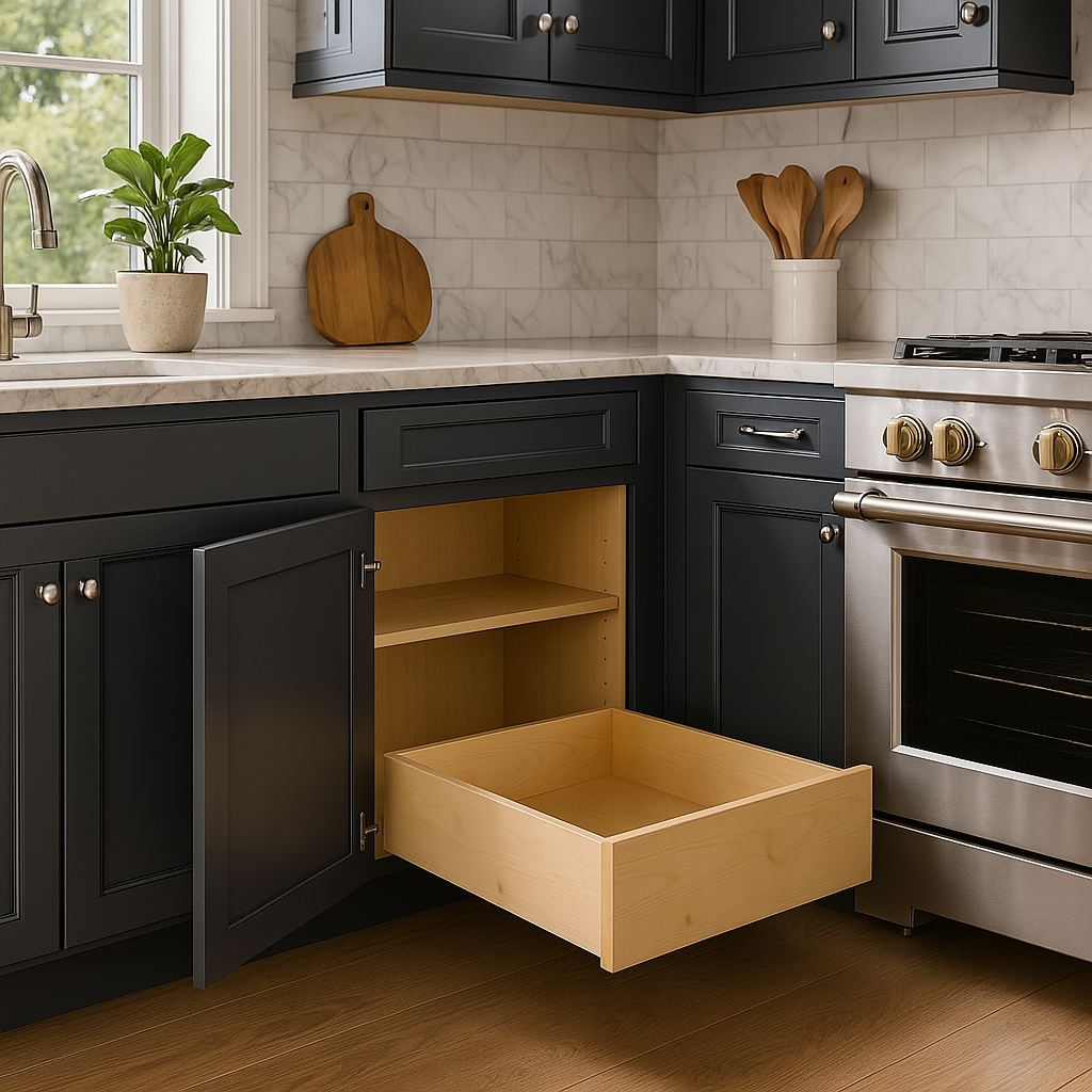 Home Decorators Collection Newport 18 in. W x 24 in. D x 34.5 in. H Assembled Plywood Base Kitchen Cabinet in Deep Onyx