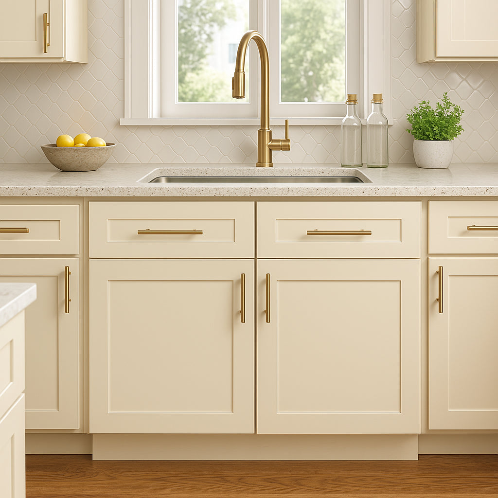 Home Decorators Collection Newport 33 in. W x 24 in. D x 34.5 in. H Assembled Plywood Base Kitchen Cabinet in Blended Cream with Soft Close