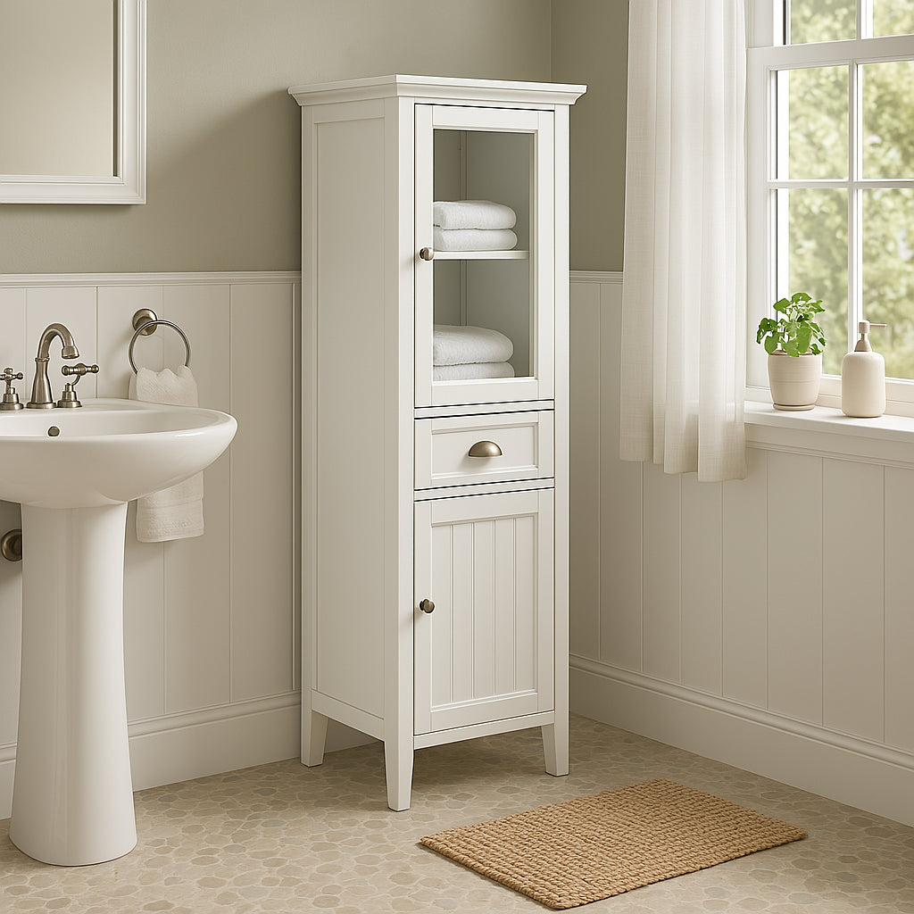 Home Decorators Collection Ridgemore White Freestanding Linen Cabinet