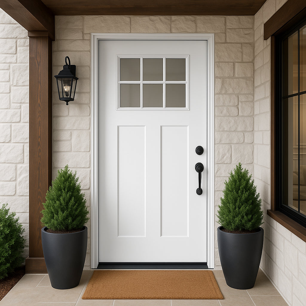 Masonite 36 x 80 in. Craftsman 6 Lite Left Hand Inswing Primed Smooth Fiberglass Prehung Front Door, No Brickmold