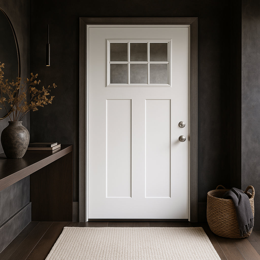 Masonite 36 x 80 in. Craftsman 6 Lite Left Hand Inswing Primed Smooth Fiberglass Prehung Front Door, No Brickmold