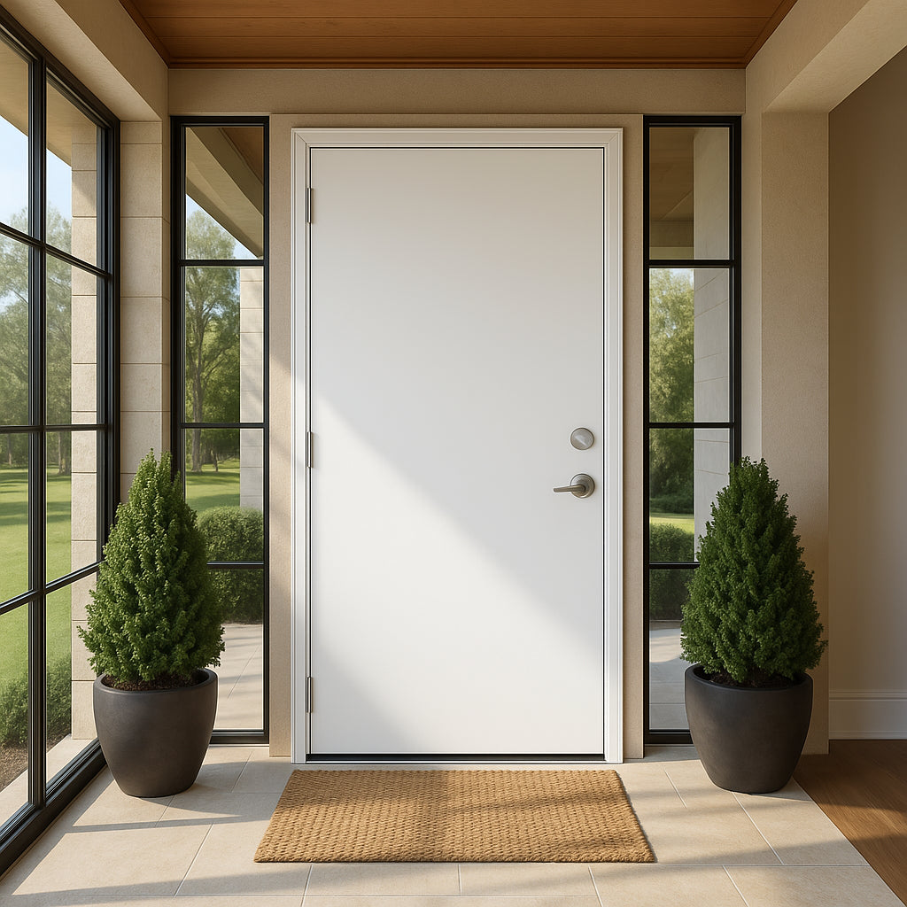 Masonite 32 in. x 80 in. Premium Right-Hand Outswing Flush Primed Steel Prehung Exterior Door, No Brickmold
