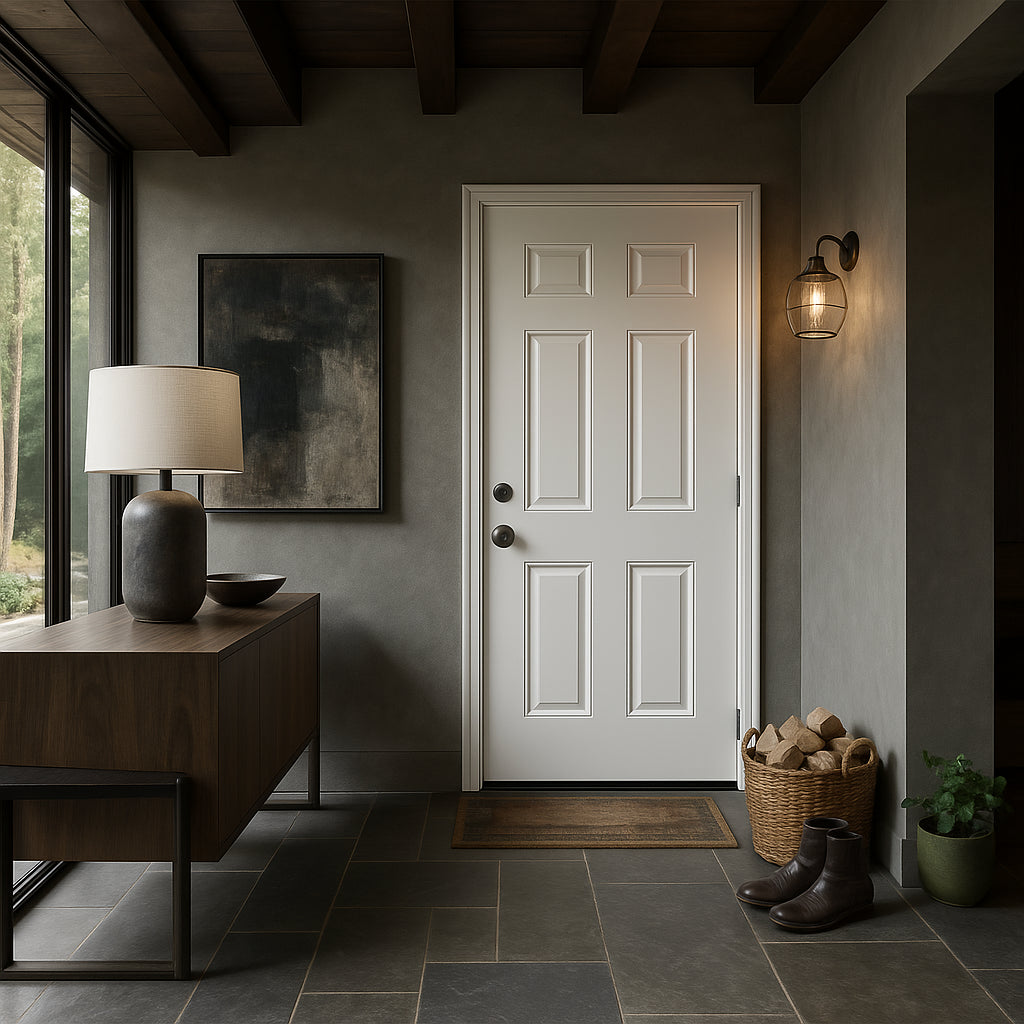 Masonite 6-Panel Primed Smooth Fiberglass Prehung Front Door, Left-Hand Inswing, 30 in. x 80 in.