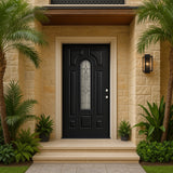 Masonite Providence Center Arch Jet Black Steel Prehung Front Door with Brickmold, Left-Hand Inswing, 36 in. x 80 in.