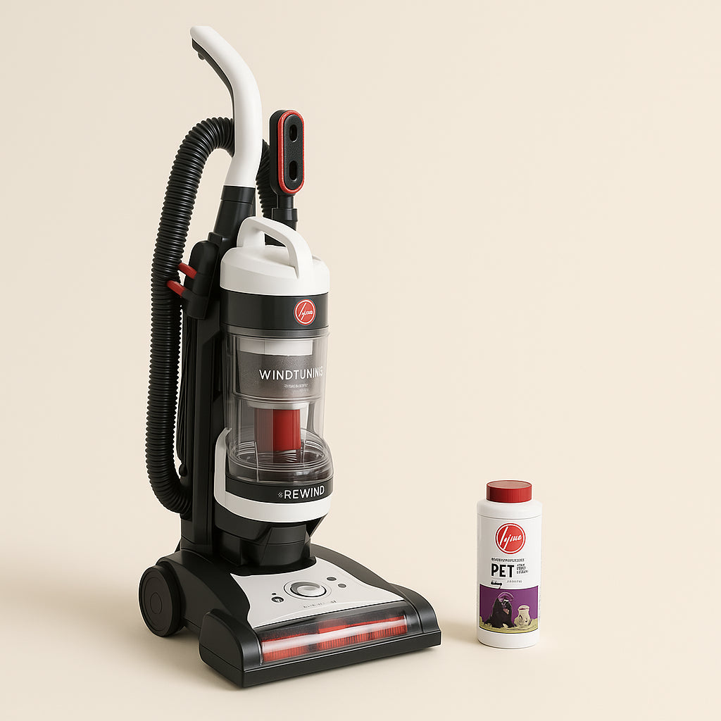 HOOVER WindTunnel Cord Rewind Pet Bagless Upright Vacuum with Pet Carpet Powder