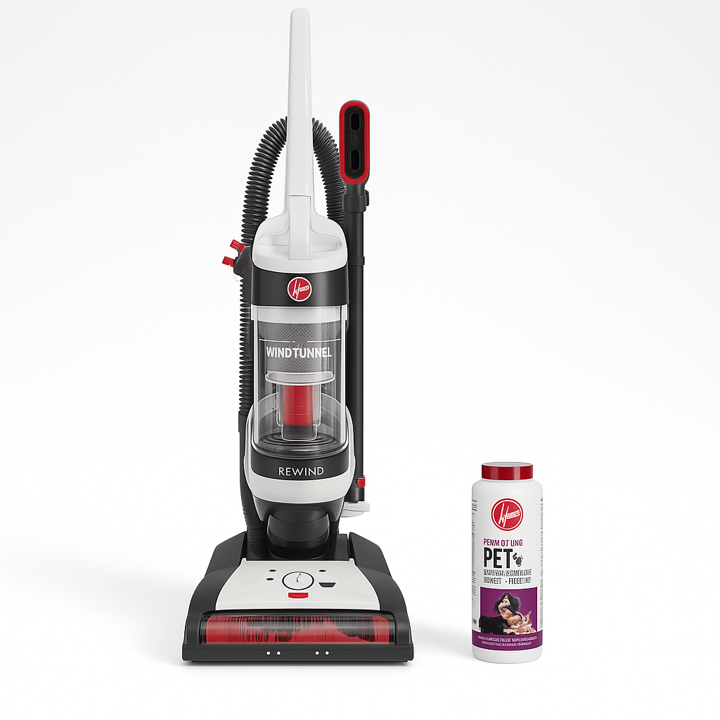 HOOVER WindTunnel Cord Rewind Pet Bagless Upright Vacuum with Pet Carpet Powder
