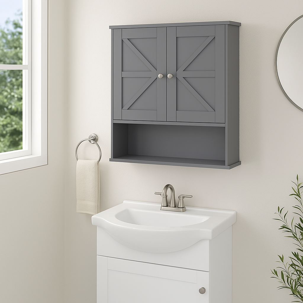 kleankin 22.75 in. W x 24.25 in. H x 7.75 in. D Gray Farmhouse Bathroom Wall Cabinet with Adjustable Shelf