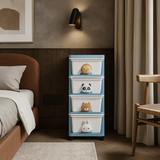 FUNKOL 15.75 in. W x 13.39 in. D x 31.50 in. H White and Blue Plastic 4-Layer Floor Drawer Cabinet with Cartoon Handles