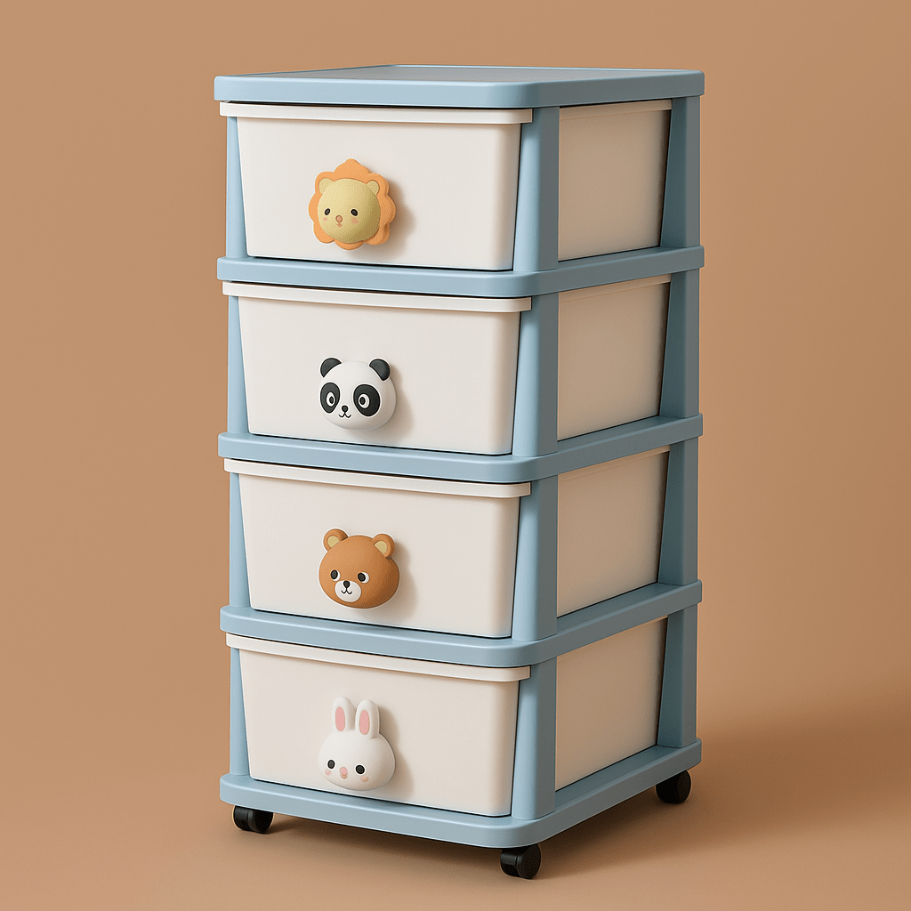 FUNKOL White Blue Plastic 4-Layer Storage Cabinet with Wheels
