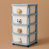 FUNKOL 15.75 in. W x 13.39 in. D x 31.50 in. H White and Blue Plastic 4-Layer Floor Drawer Cabinet with Cartoon Handles