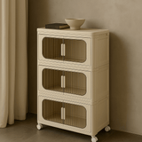 Adrinfly 3-Tier Folding Storage Cabinet with Wheels and Magnetic Door