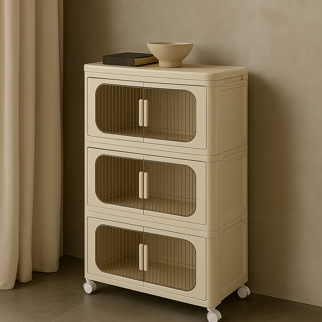 Adrinfly 19.69" Wide 3-Tier Folding Storage Cabinet with Wheels and Magnetic Door