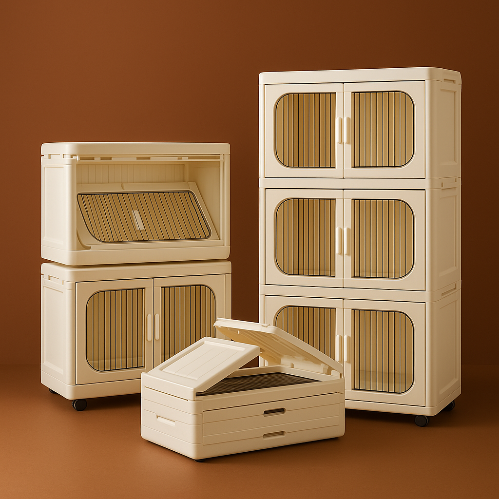 Adrinfly 19.69" Wide 3-Tier Folding Storage Cabinet with Wheels and Magnetic Door