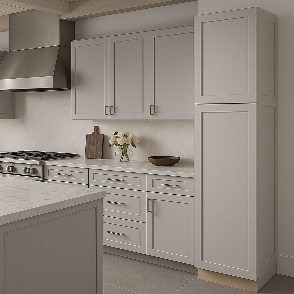 Hampton Bay Avondale Shaker Pantry Kitchen Cabinet, Dove Gray, 18x24x84 in.