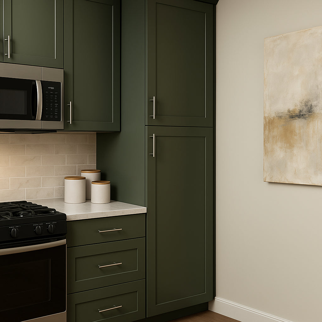 Hampton Bay Avondale 18 in. W x 24 in. D x 84 in. H Ready to Assemble Plywood Shaker Pantry Kitchen Cabinet in Fern Green