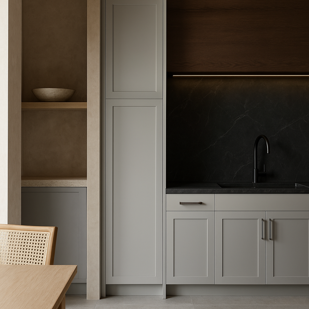Hampton Bay Avondale Shaker Pantry Kitchen Cabinet, Dove Gray, 18x24x90 in.