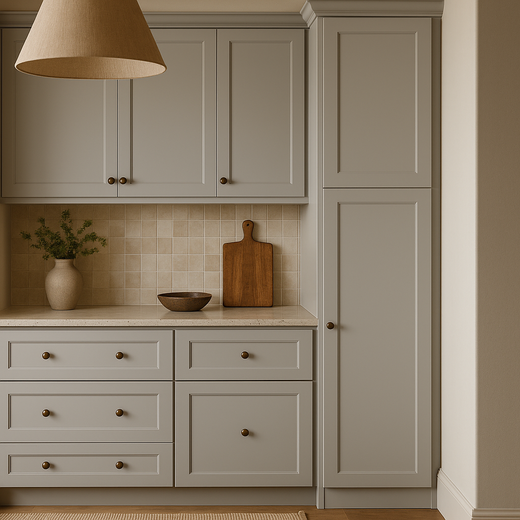 Hampton Bay Avondale Shaker Pantry Kitchen Cabinet, Dove Gray, 18x24x90 in.