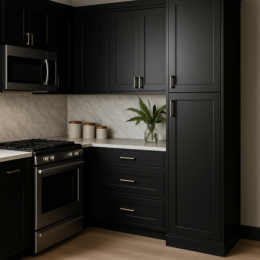Hampton Bay Avondale 18 in. W x 24 in. D x 90 in. H Ready to Assemble Shaker Pantry Cabinet in Raven Black