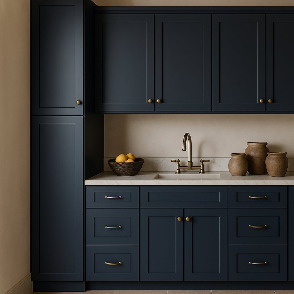 Hampton Bay Avondale Ink Blue Shaker Pantry Cabinet - 18" W x 24" D x 90" H