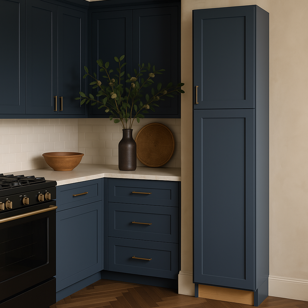 Hampton Bay Avondale Ink Blue Shaker Pantry Cabinet - 18" W x 24" D x 90" H