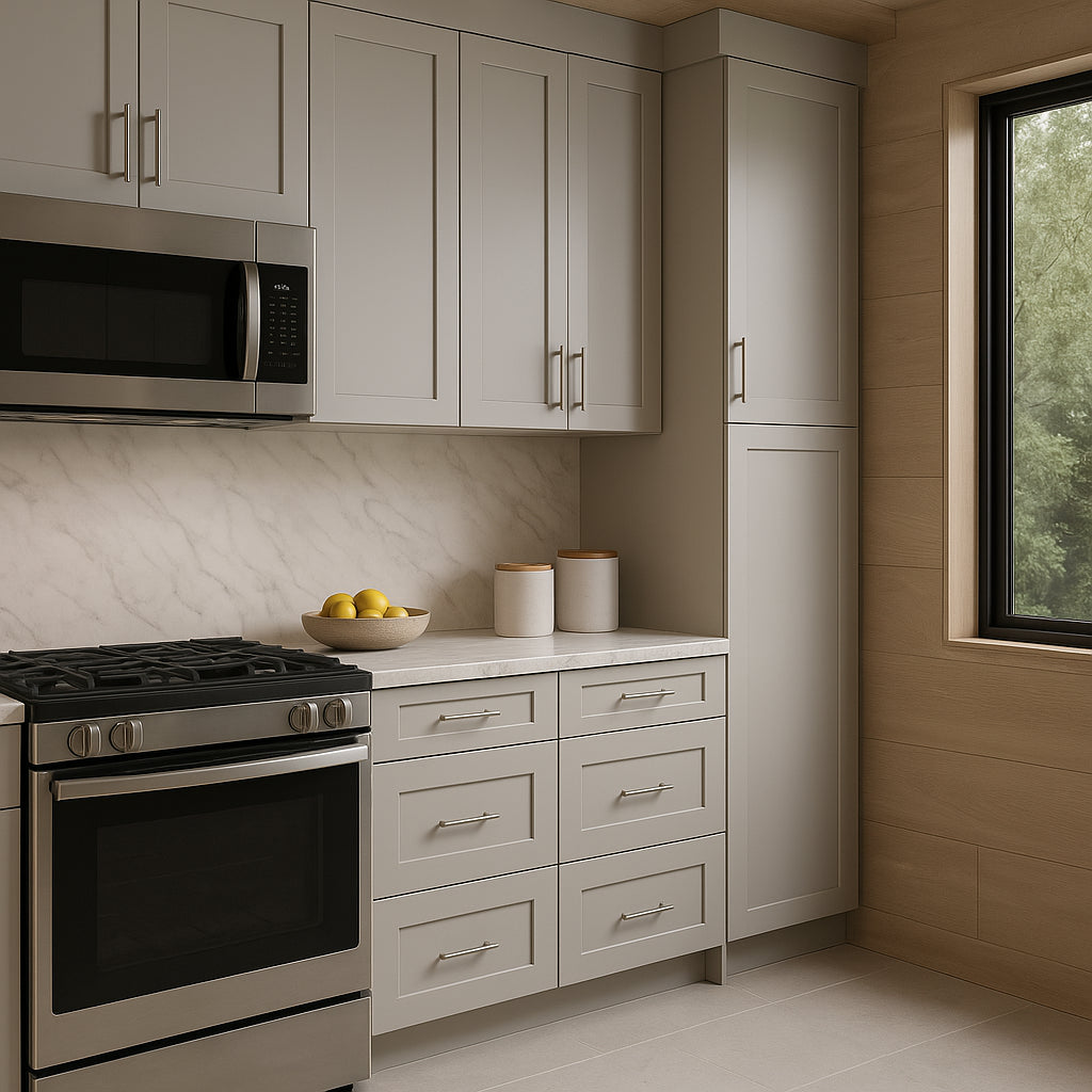 Hampton Bay Avondale Shaker Pantry Kitchen Cabinet, Dove Gray, 18x24x96