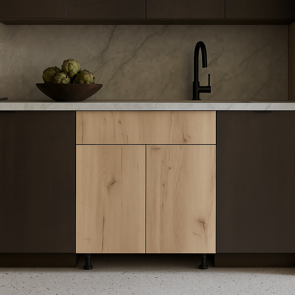 Cambridge Radiance Ready-to-Assemble Slab Base Kitchen Cabinet, Light Oak, 36 in.