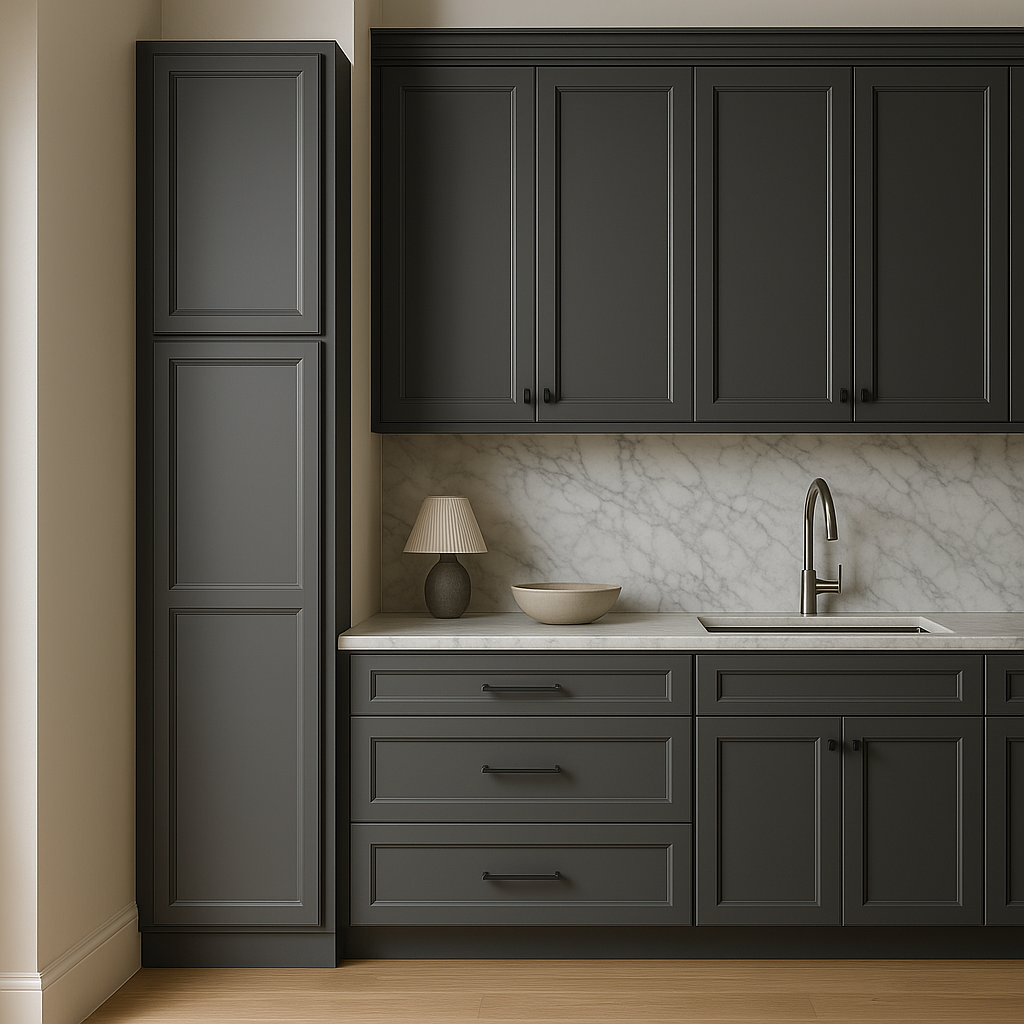 PELHAM & WHITE Keyport Shaker Pantry Kitchen Cabinet, Charcoal Gray, Tool-Free Assembly