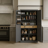 Runesay Gray MDF Kitchen Pantry Cabinet with 2 Drawers