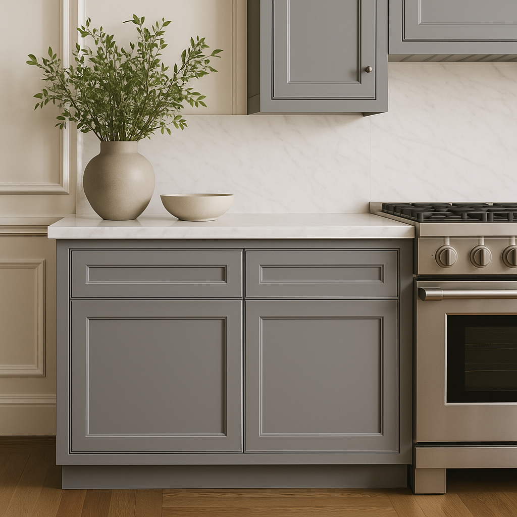 HOMEIBRO Shaker Grey Plywood Kitchen Cabinet with 2 Drawers