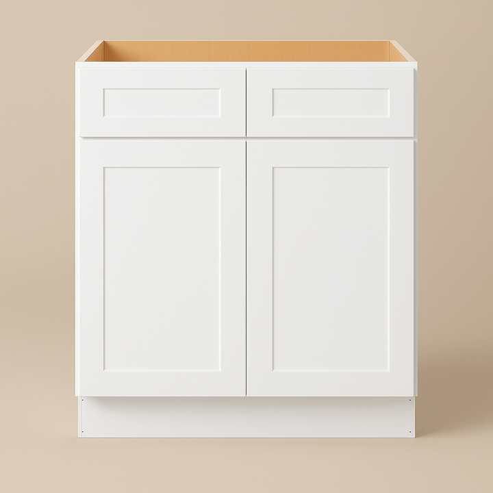 HOMEIBRO Shaker White Plywood Sink Base Cabinet - 30-in W x 24-in D x 34.5-in H