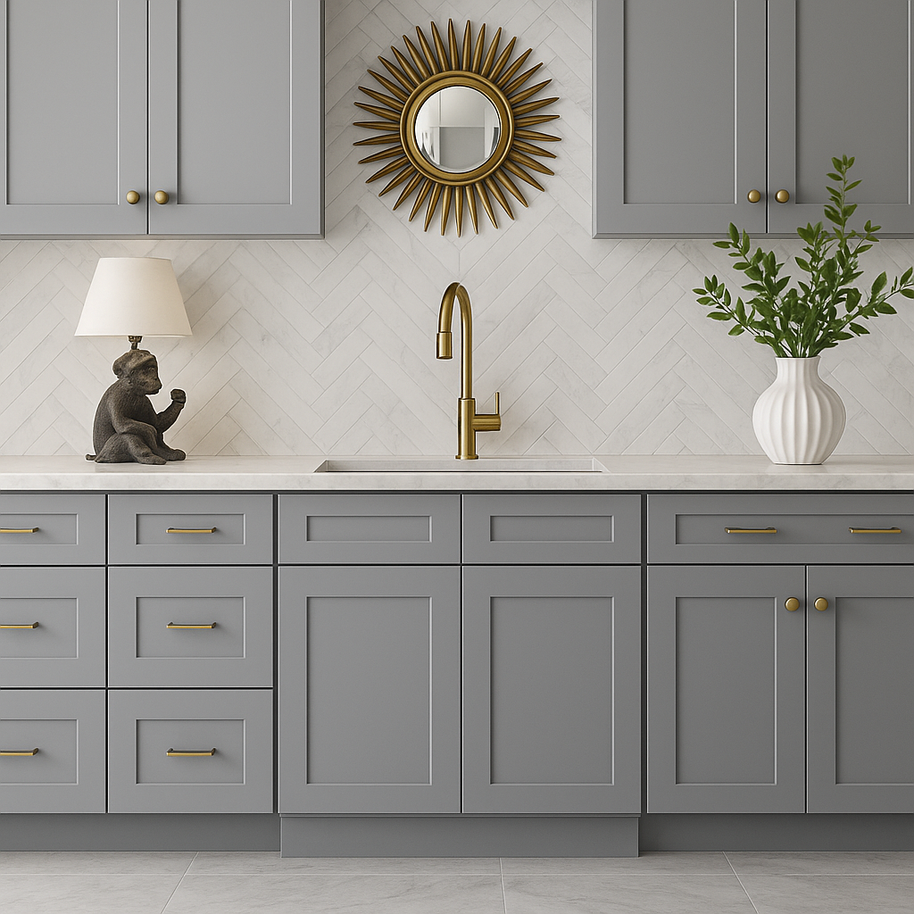 HOMEIBRO Newport Sink Base Grey 2-Door Cabinet - Shaker Style, 30 in. W x 24 in. D x 34.5 in. H