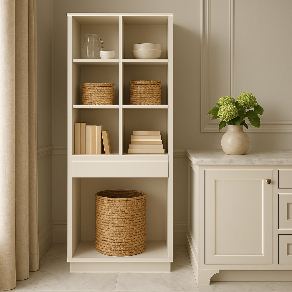 Hampton Bay Avondale Shaker Open Pantry Kitchen Cabinet in Antique White