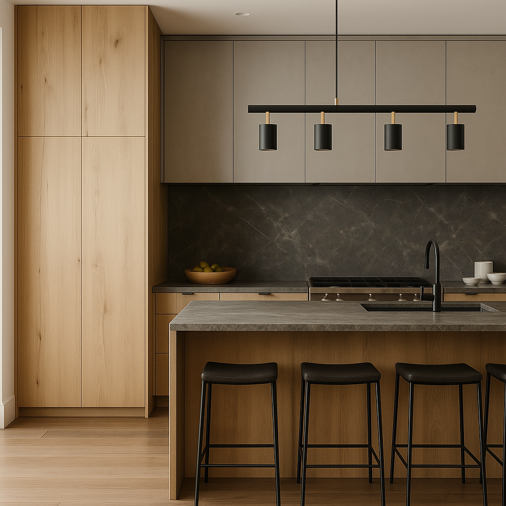 Cambridge Radiance Ready-to-Assemble Slab Pantry Kitchen Cabinet, Light Oak, 30x24x84 in.