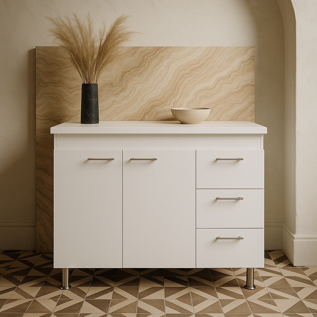 Aoibox Ready to Assemble Kitchen Base Cabinet in White with 3 Drawers and Double Door