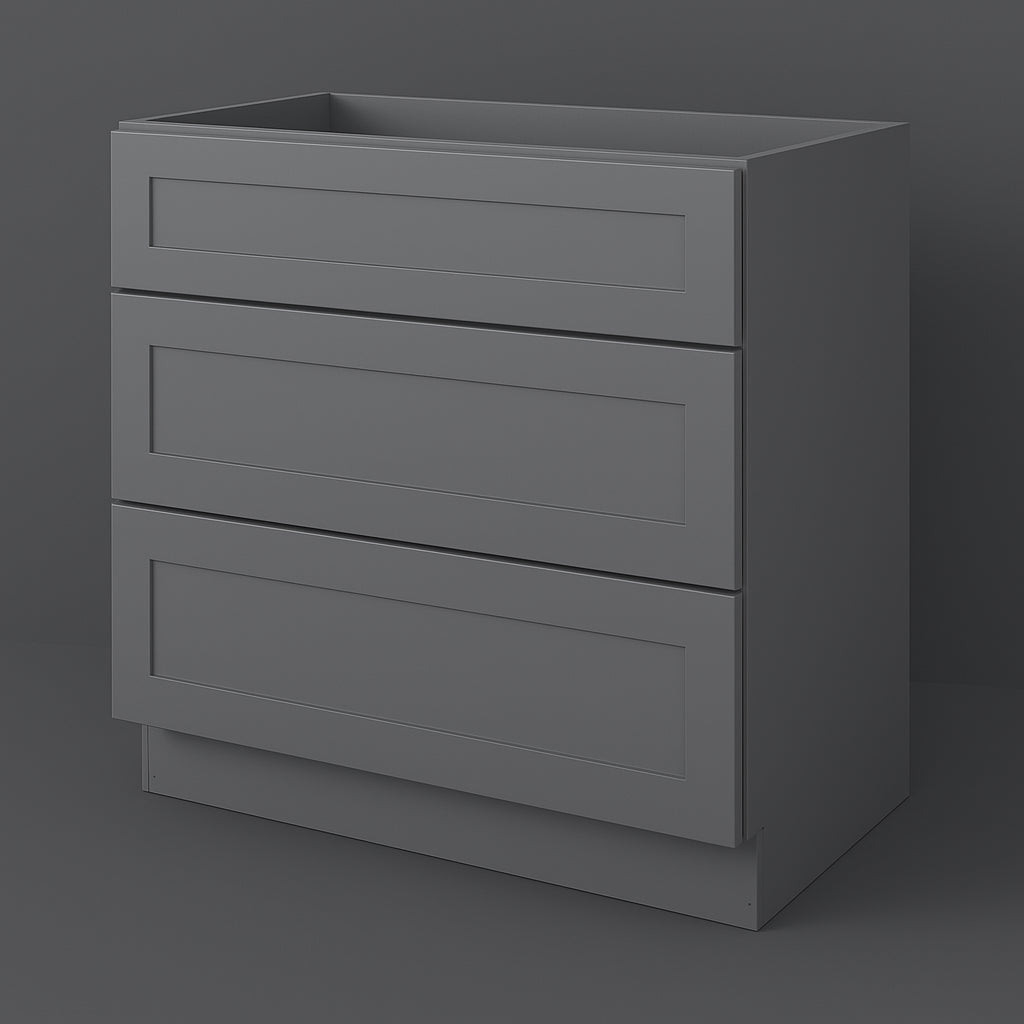 HOMEIBRO Shaker Gray Plywood Kitchen Cabinet with 3 Drawers - 36 in. W x 24 in. D x 34.5 in. H