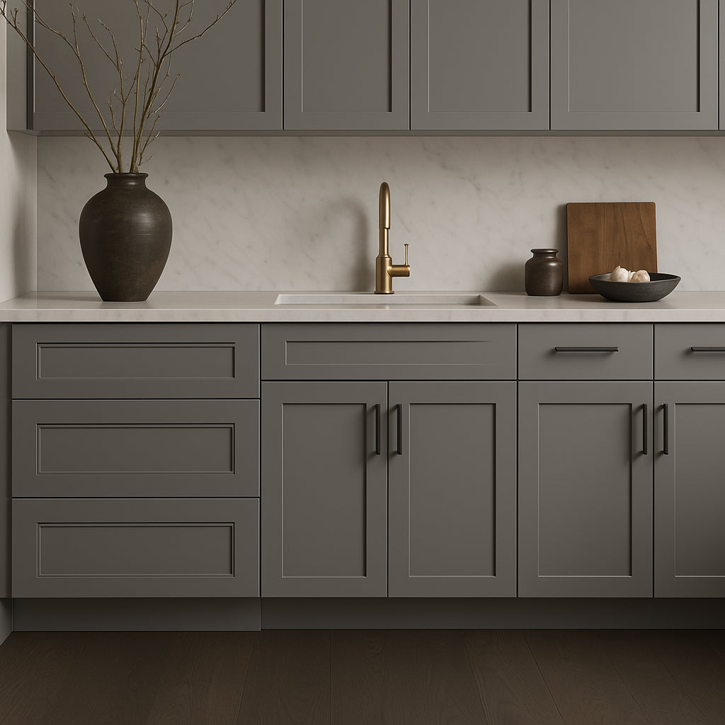 HOMEIBRO Shaker Gray Plywood Kitchen Cabinet with 3 Drawers - 36 in. W x 24 in. D x 34.5 in. H