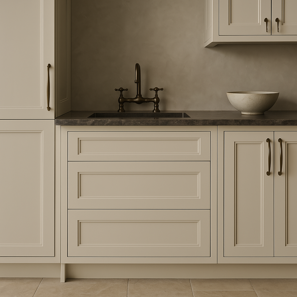 HOMEIBRO Antique White 3-Drawer Kitchen Cabinet - Ready to Assemble
